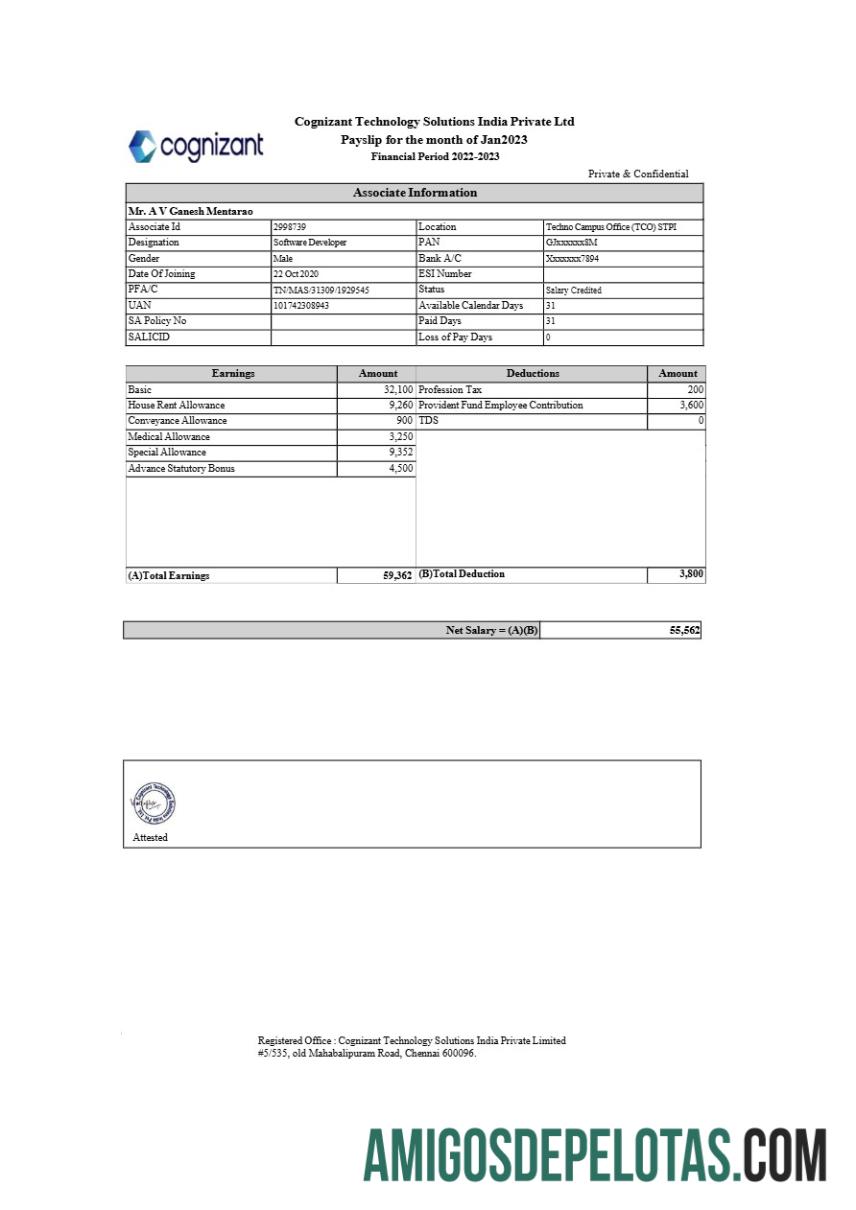 Em branco Modelo de recibo de pagamento da Cognizant Technology Solutions Índia em formatos Word e PDF.pdf, 1